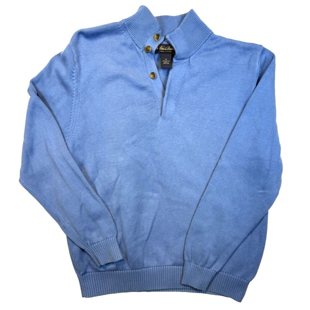 Brooks Brothers Pima Cotton Quarter Button Sweater Blue Mock Neck Hong Kong M